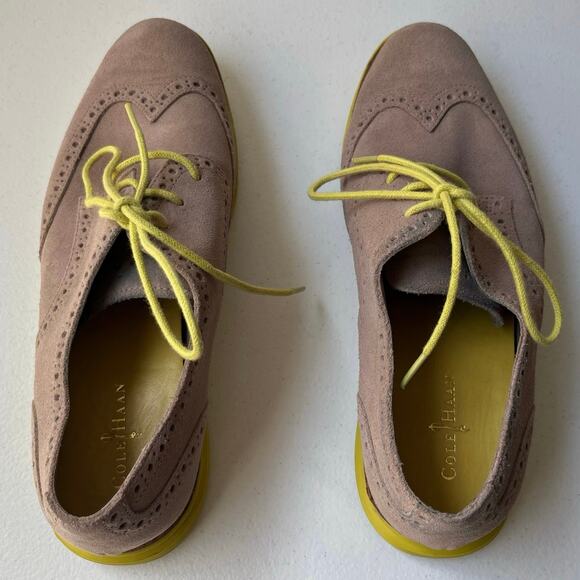 Cole Haan Alisa Lunargrand Wingtip Oxfords Women's 7.5 Tan Neon Suede Preppy - Picture 13 of 14
